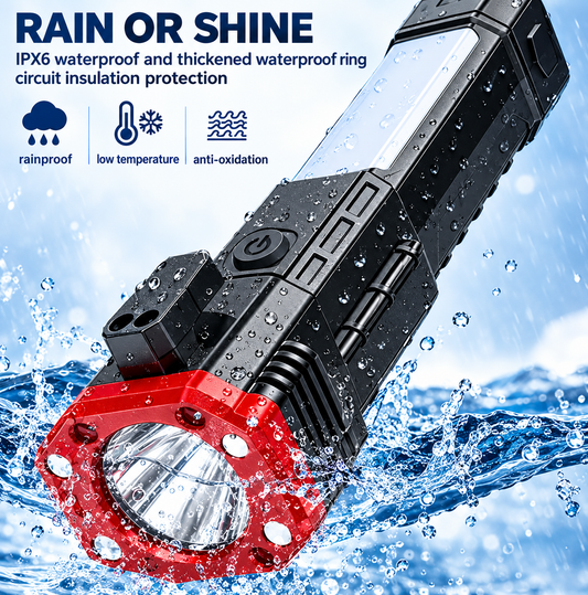 5-in-1 Rechargeable Flashlight , Power Bank & Hammer