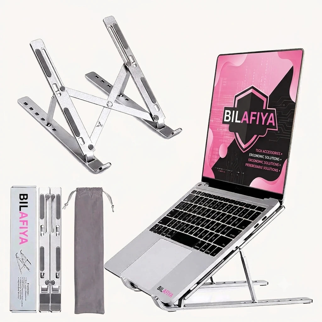 BILAFIYA Premium Adjustable Laptop Stand – Foldable Aluminum Tablet & Laptop Holder