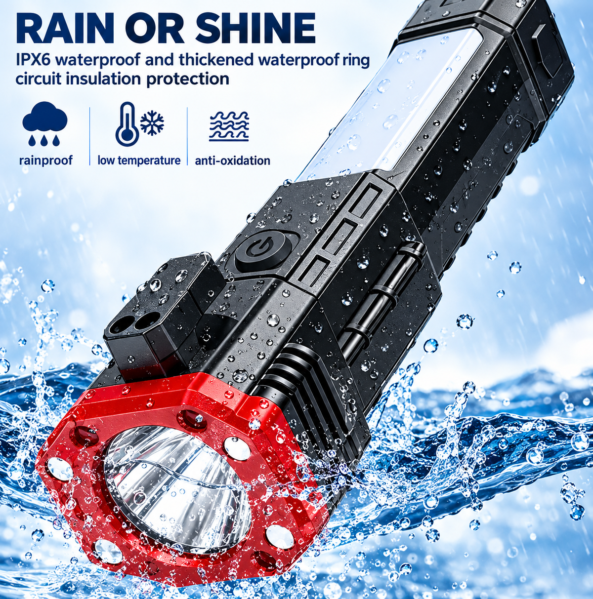 5-in-1 Rechargeable Flashlight , Power Bank & Hammer