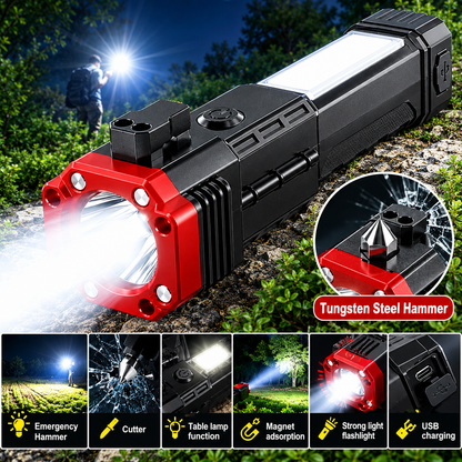 5-in-1 Rechargeable Flashlight , Power Bank & Hammer