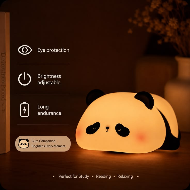 Cute Silicone Panda Night LED Light For Bedrooms & Kidsroom